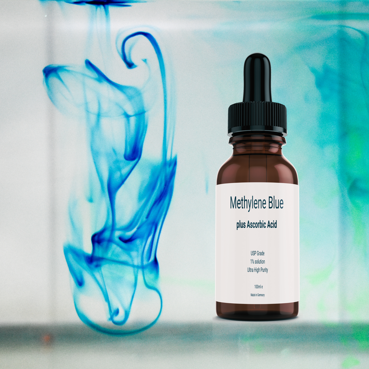 Methylene blue with ascorbic acid, 1% solution, USP quality, ultra-high purity, (99.99), 200 percent more effective, vegan, Made in Germany, 100ml